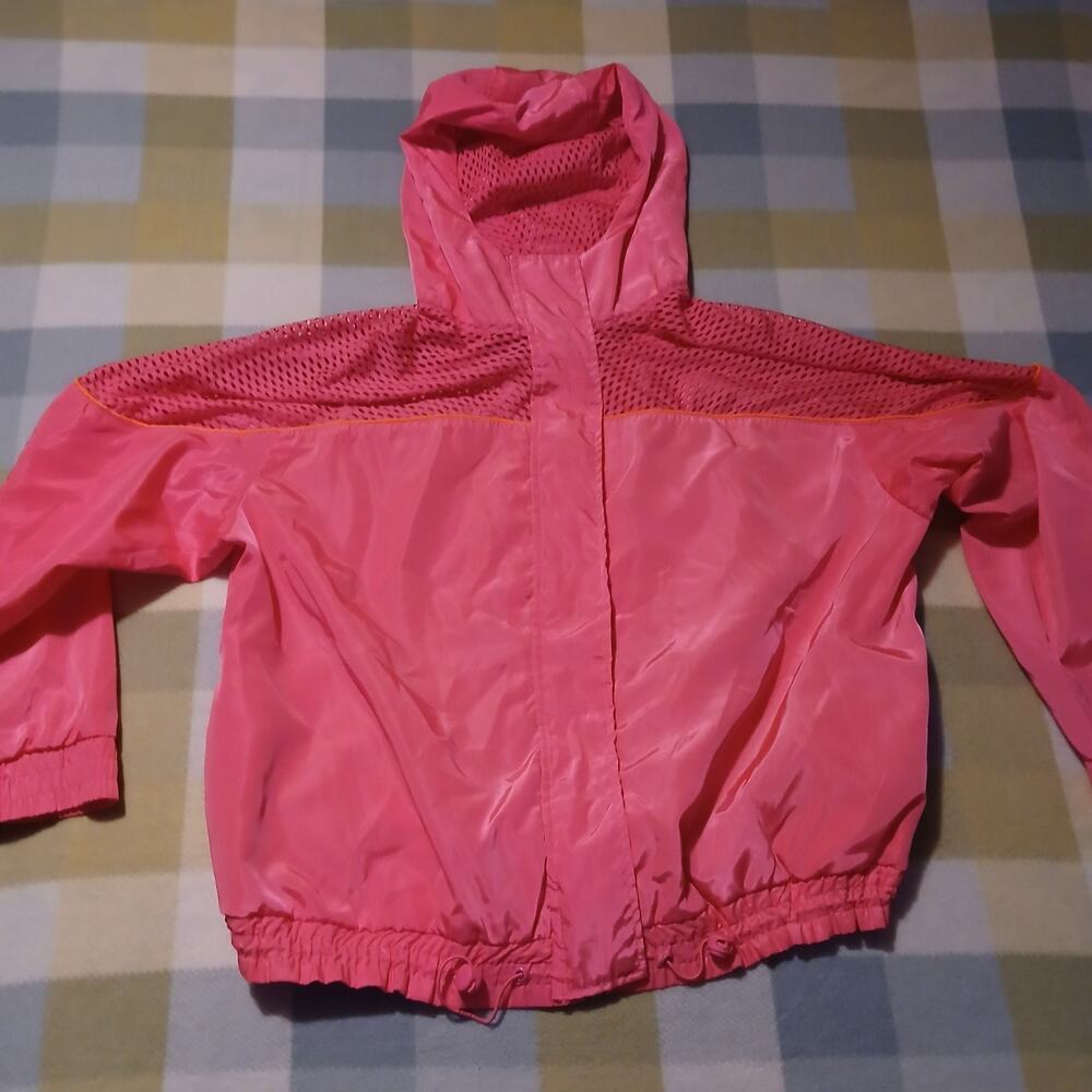NEW LOOK Neon Hot Pink Track Workout Jacket 80s/90s Look Retro Mesh Cropped 2x